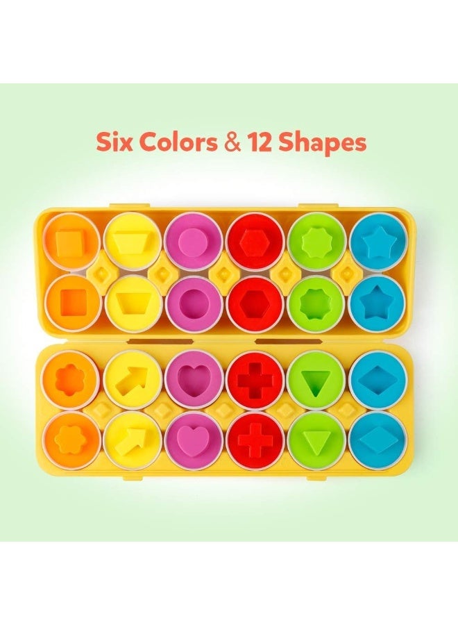 Matching Eggs 12 pcs Set Color & Shape Recoginition Sorter Puzzle for Toddlers Easter Travel Game Early Learning Educational Fine Motor Skill  Gift for Year Old Kids - Image 2